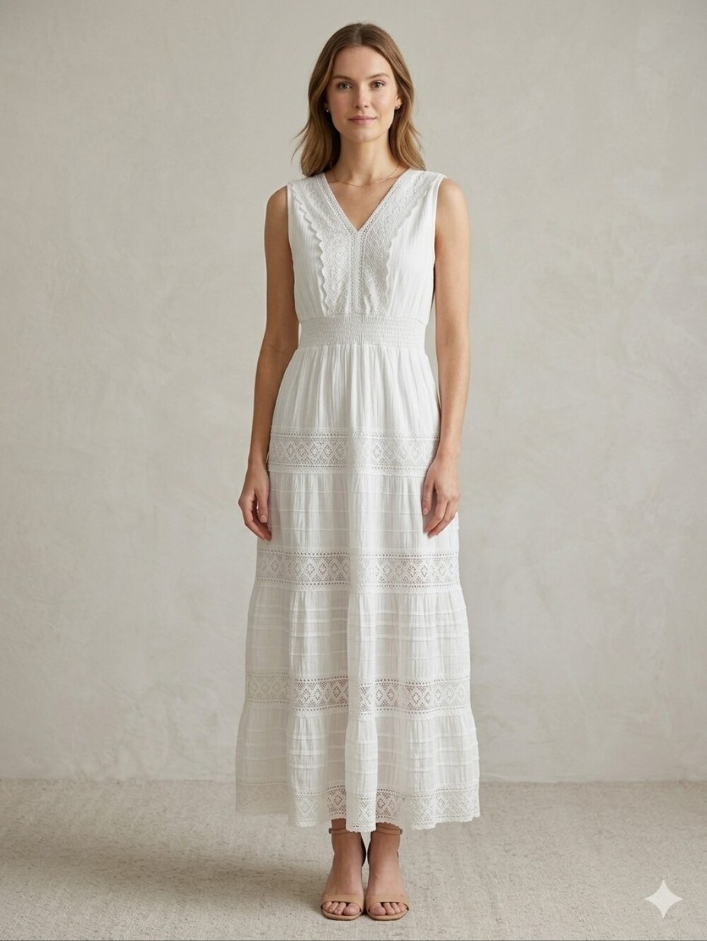 DRESS NADO White Cotton Lace Boho Maxi Dress NWT Size S